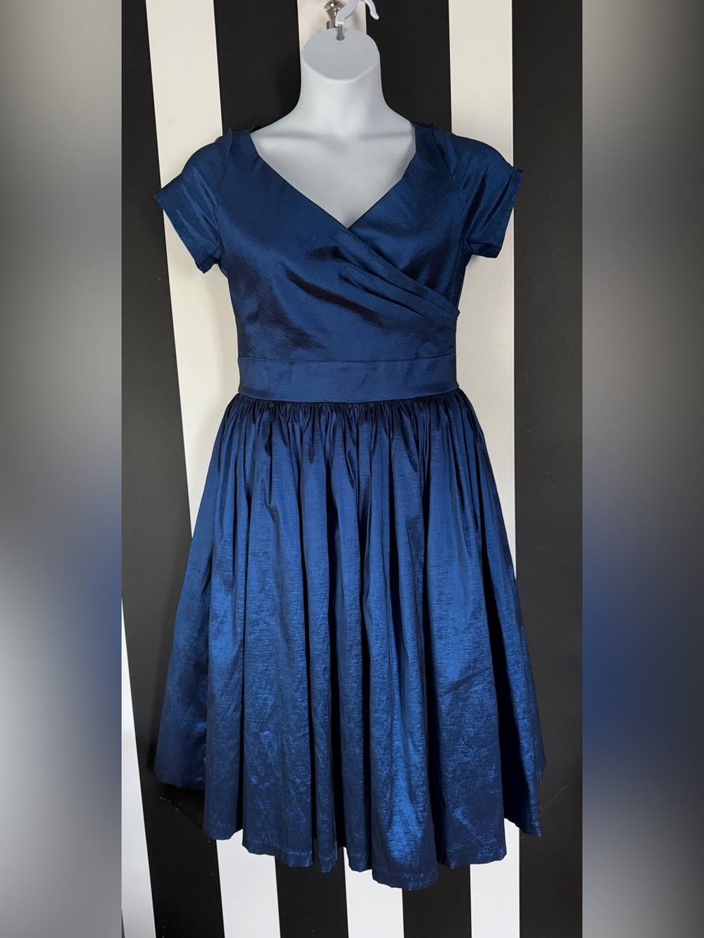 Pinup Couture Retro 1950s Blue Taffeta Vintage Cocktail Dress w/ Swing Skirt XL